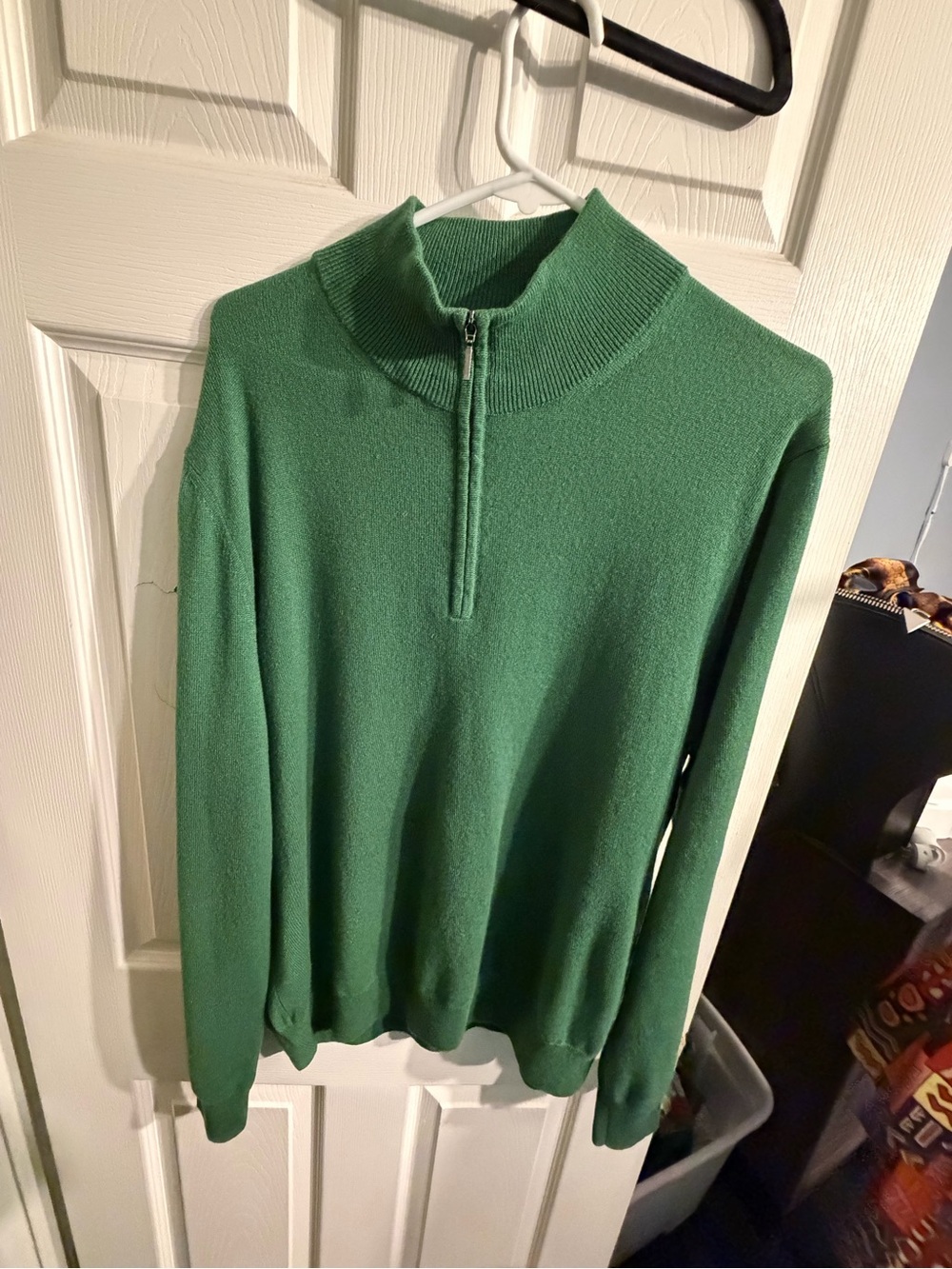 Paul Stuart 100% Cashmere Quarter Zip Sweater Green Made in Italy XL